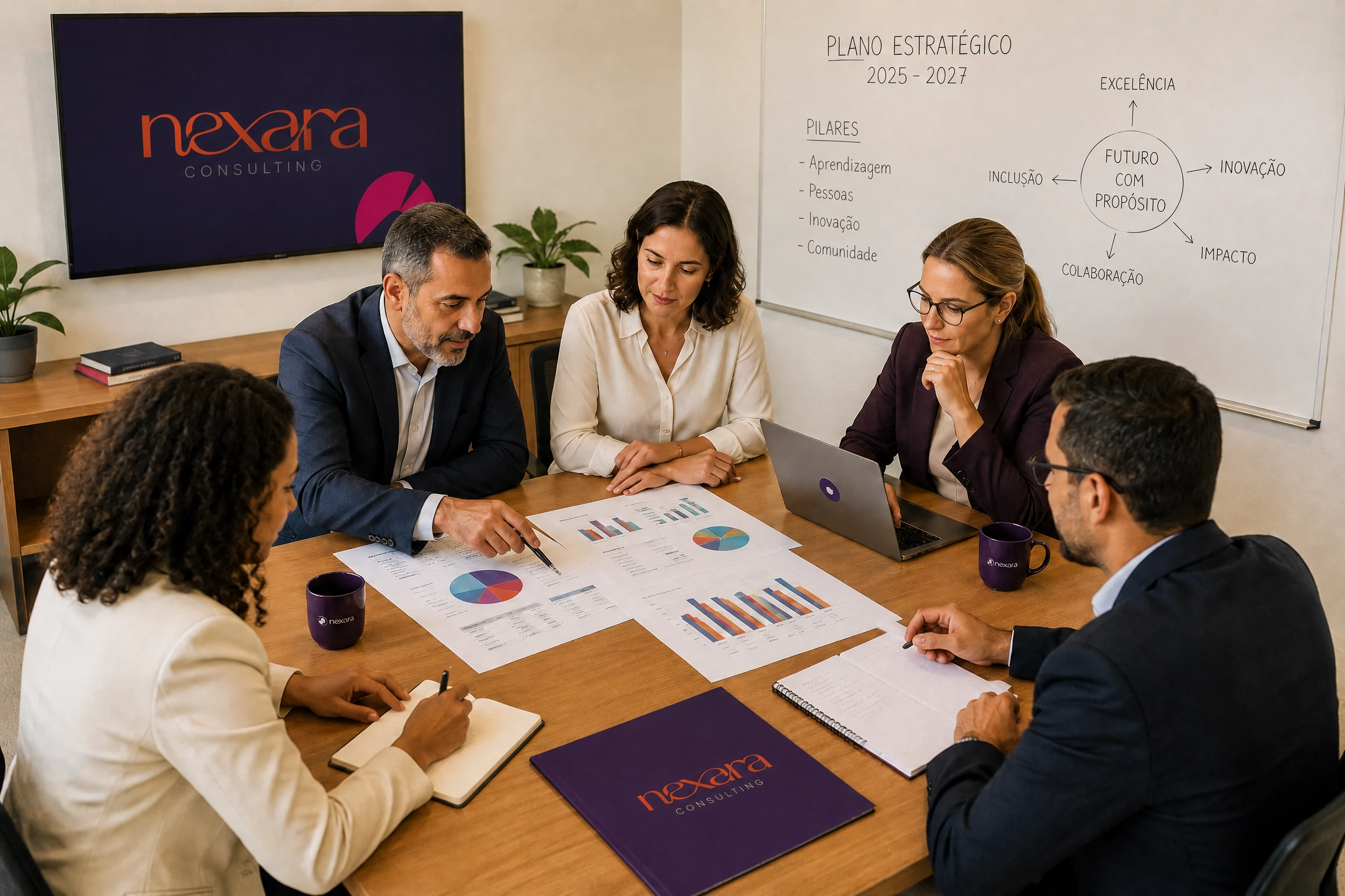 Equipe Nexara em planejamento estratégico